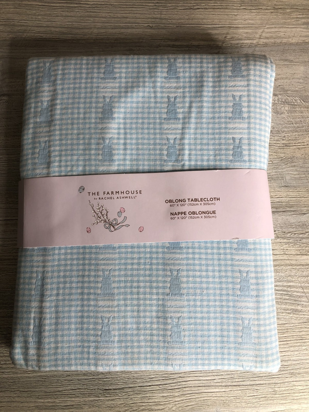 Rachel Ashwell Blue Bunny Rabbit Gingham Cloth Tablecloth 60” X 120” Farmhouse